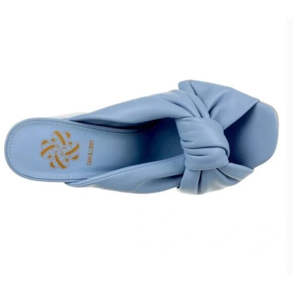 Sam and Libby blue leather bow ties sandals heels sz 7 - Picture 2 of 6